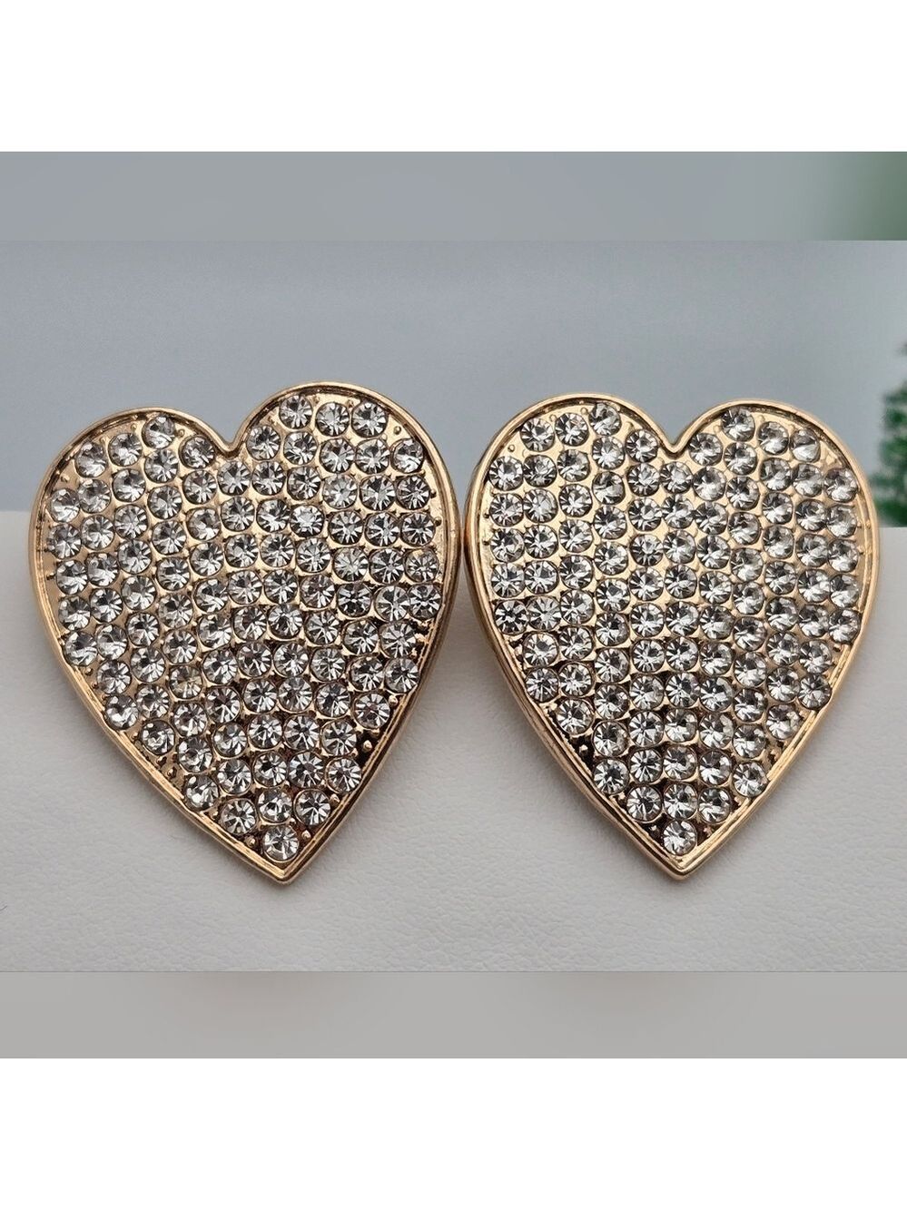 ✨2/$10✨ Large Heart Stud Earrings Gold Tone Pavé  CZ 1.5" Statement Sparkly